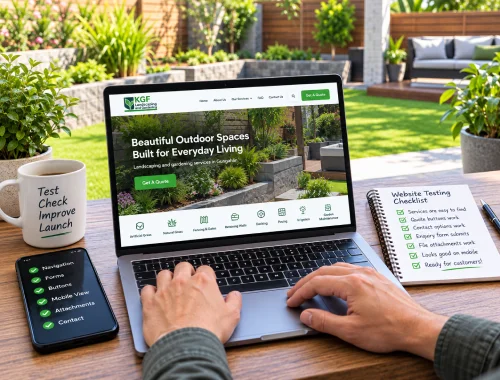 Website Testing Before Launch with landscaping website, phone checks and customer journey checklist